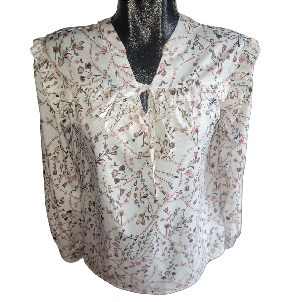 Charlie Paige Floral White Ruffled Blouse Size S